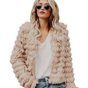 Women's Pink Faux Fur Jacket